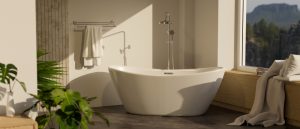 Exclusive sanitary products for first-class luxury bathrooms: bathtubs, showers, and fixtures
